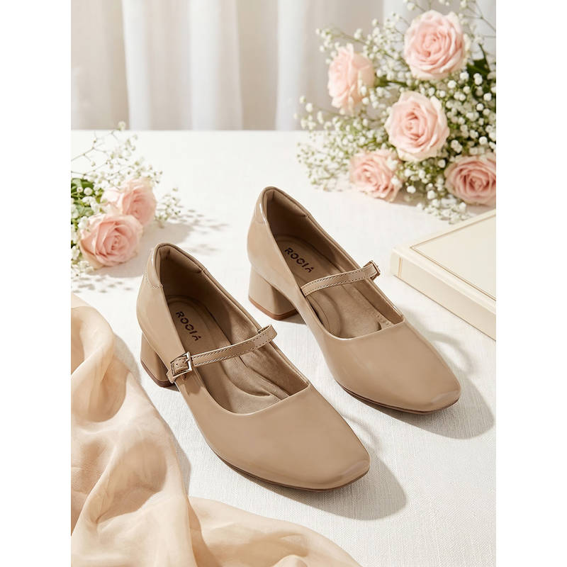 ROCIA By Regal Beige Women Patent Block Heel Mary Jane (EURO 36)