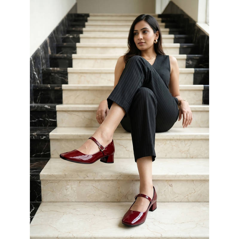 ROCIA By Regal Maroon Women Patent Block Heel Mary Jane (EURO 37)