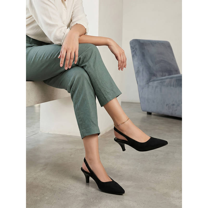 ROCIA By Regal Black Women Suede Sling Back Heels (EURO 42)