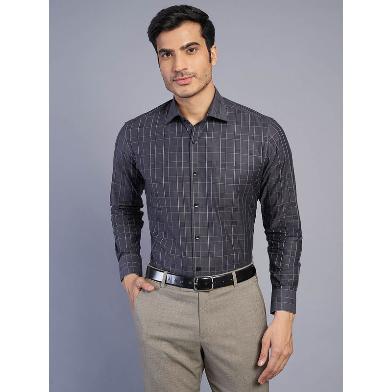Metal Men Dark Grey Slim Fit Checked Cotton Formal Shirt (42)