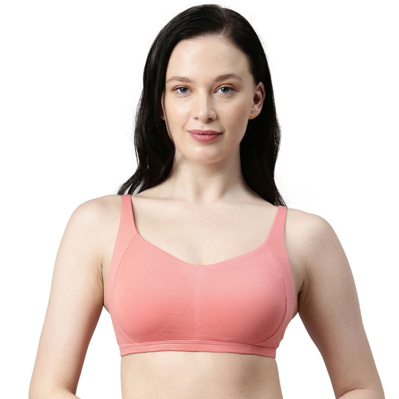 Enamor Women A058 Padded Wirefree Cotton Eco-Antimicrobial Comfort Minimizer Bra Pink (34C)