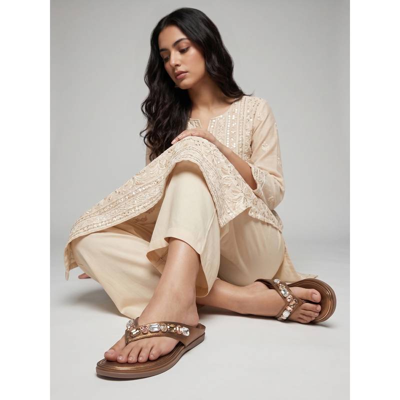 Dollphin Women Copper PU Sandals (EURO 37)