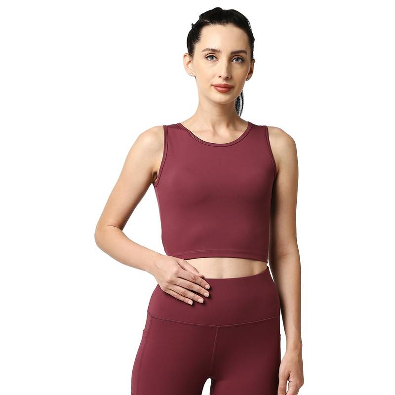 SOIE Sleeveless Quick Dry Athleisure Crop Top-Wine (XL)