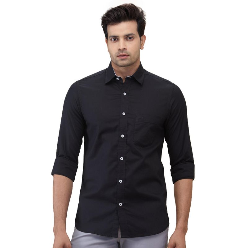 Buy ColorPlus Mens Regular Fit Solid Black Shirt Online