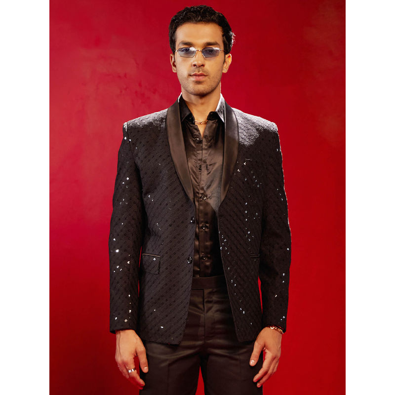 Vastramay Mens Black Schiffli Blazer (M)