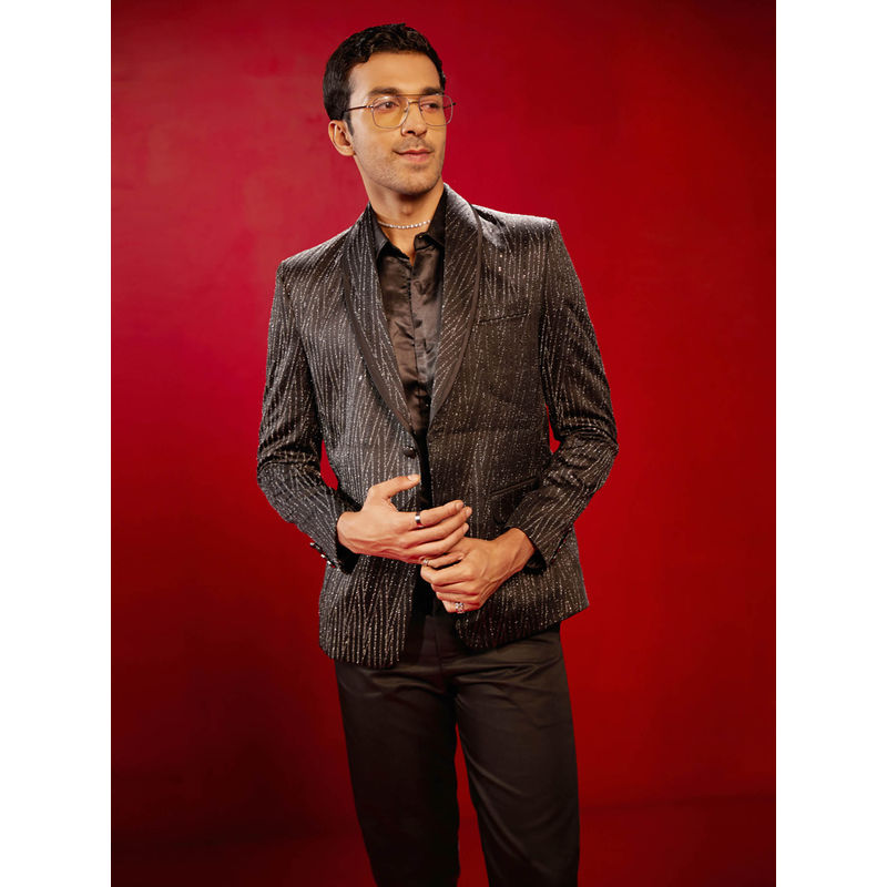 Vastramay Mens Black Silk Blend Blazer (L)