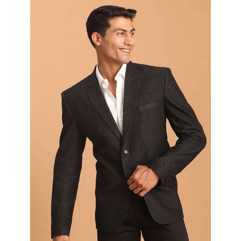 Vastramay Mens Black Silk Blend Blazer (S)