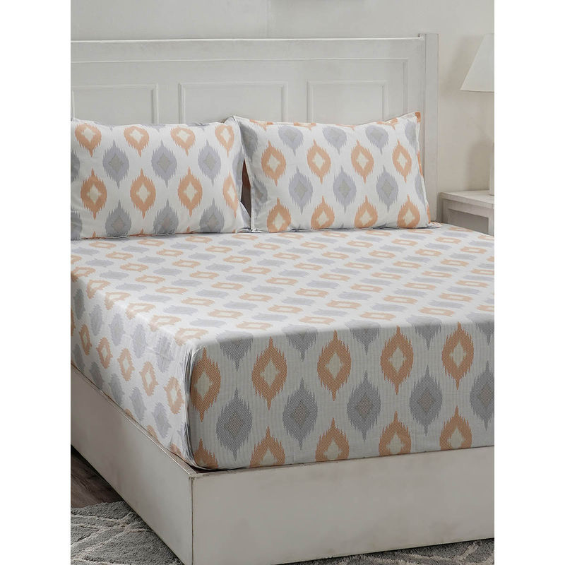 Maspar Cotton Abstract Print Bed Sheet with 2 Pillow Case (King)