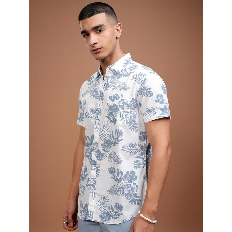 HIGHLANDER Men White Floral Casual Shirt (XL)