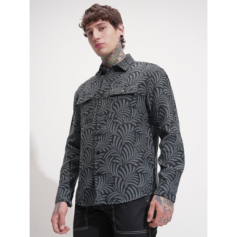 HIGHLANDER Men Grey Self Design Casual Shirt (L)