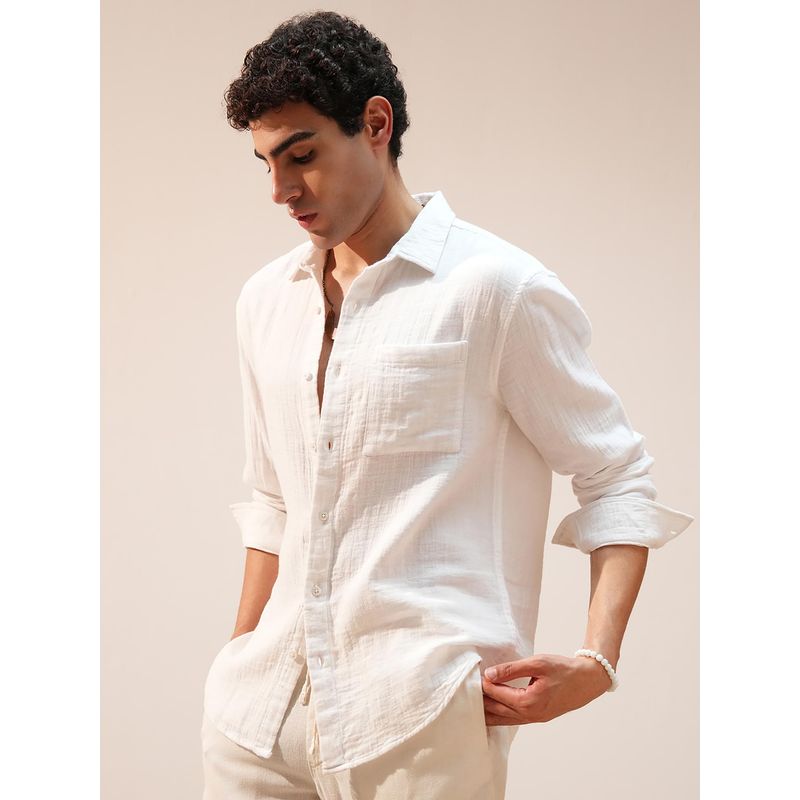 HIGHLANDER Men White Solid Casual Shirt (M)