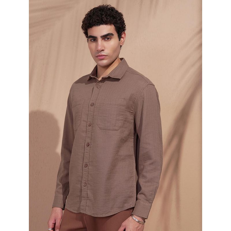 HIGHLANDER Men Taupe Solid Casual Shirt (L)