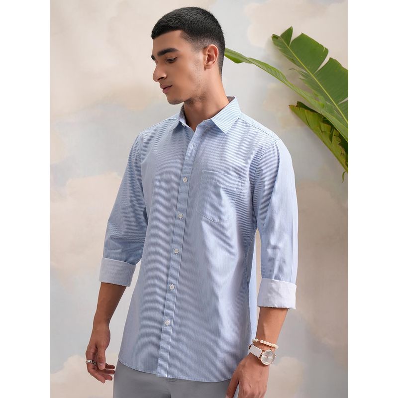 HIGHLANDER Men Blue Stripes Casual Shirt (S)