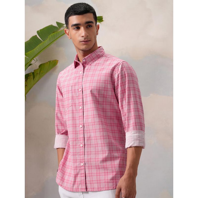 HIGHLANDER Men Pink Checks Casual Shirt (M)