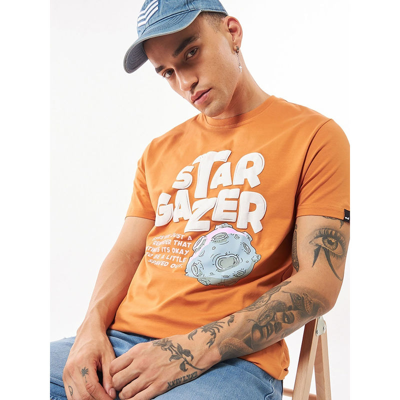 Bewakoof Men's Orange Stargazer Graphic Printed T-shirt (3XL)