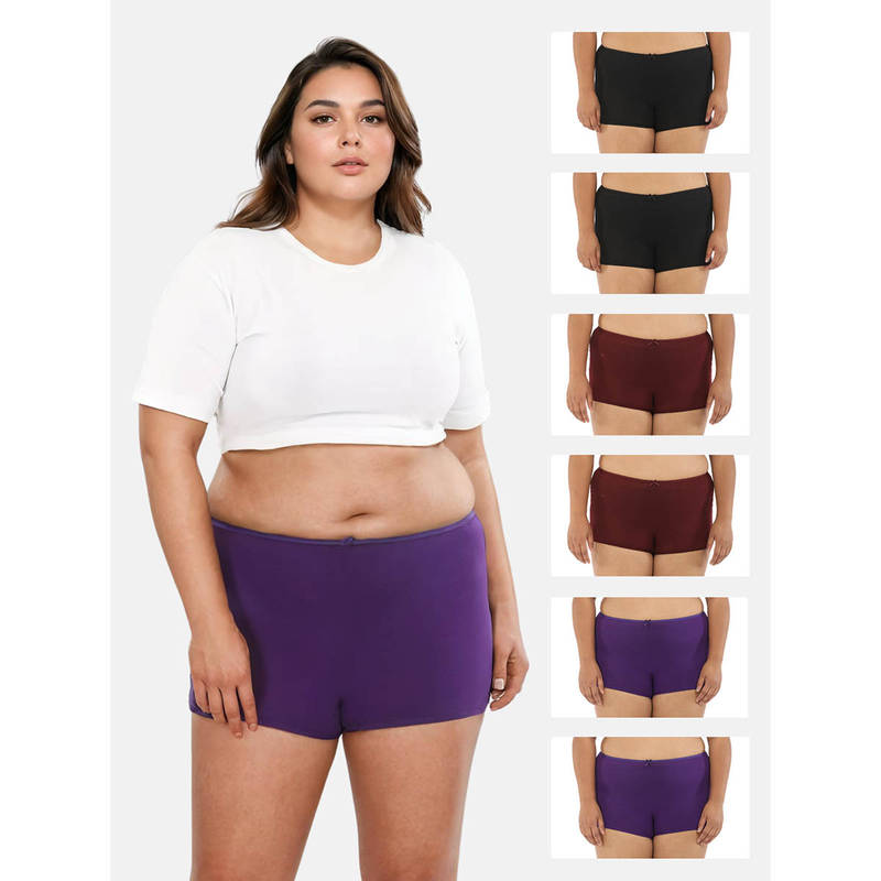 Adira Multi-Color Brzee Plus Size Boyshorts (Pack of 6) (3XL)