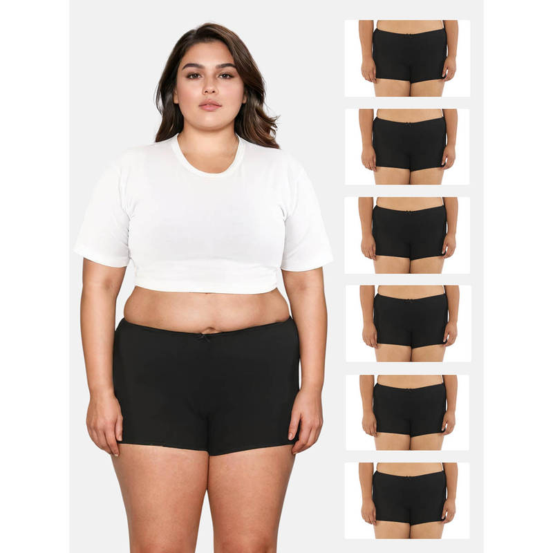 Adira Black Brzee Plus Size Boyshorts (Pack of 6) (3XL)
