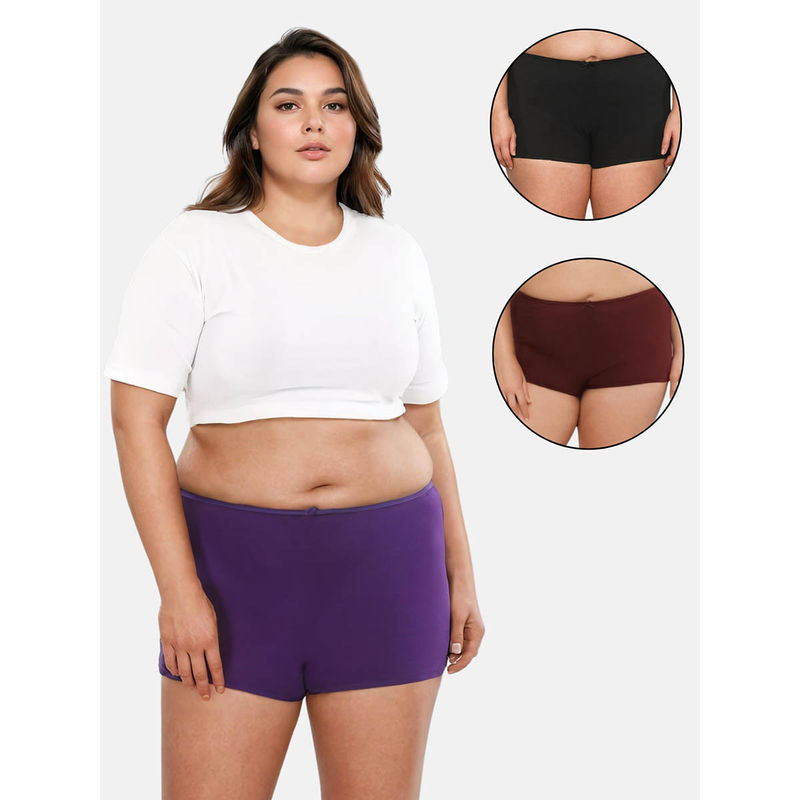 Adira Multi-Color Brzee Plus Size Boyshorts (Pack of 3) (3XL)