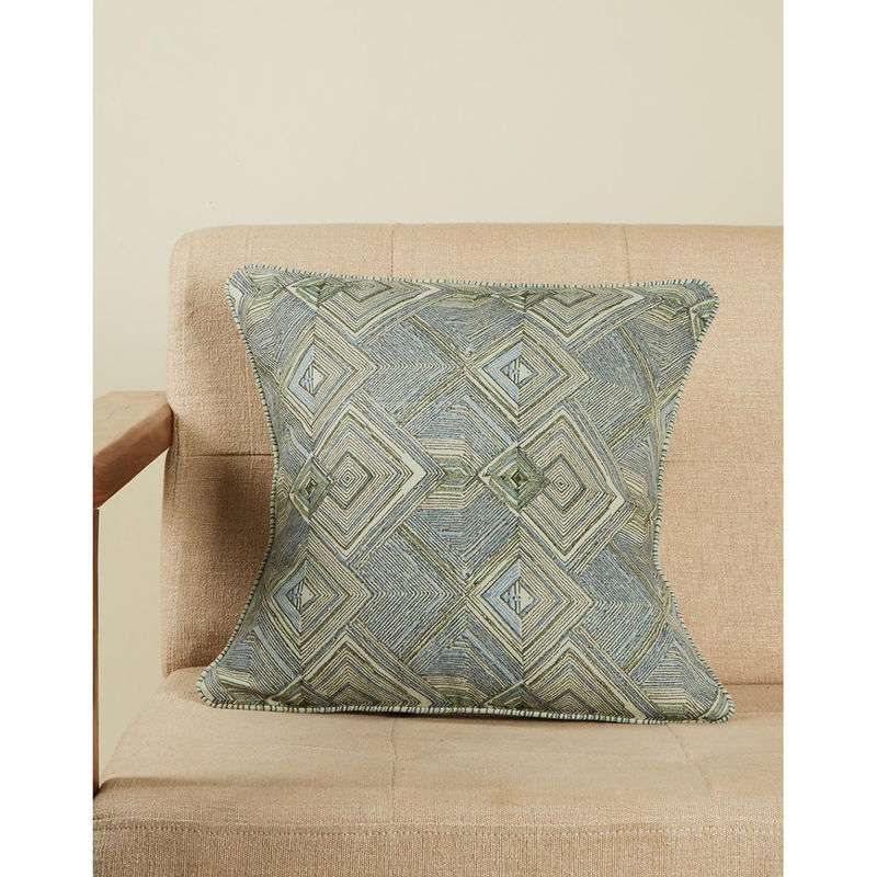 Blue - Block Print Cotton Sanganeri Floral Cushion Cover (16 x 16 in) 08 main image 0