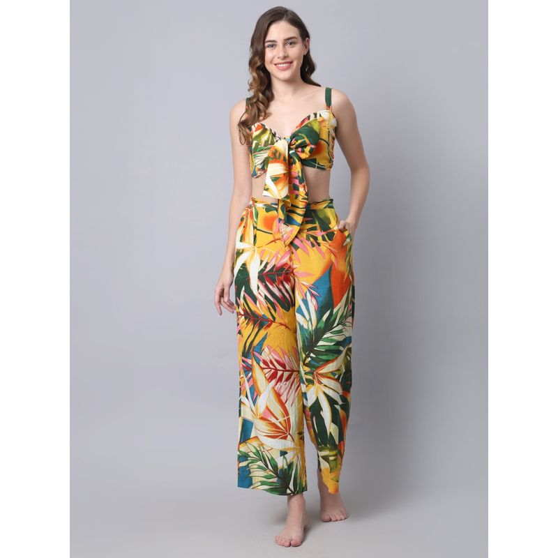 Erotissch Women Yellow & Green Tropical Printed Beachwear Set (M)
