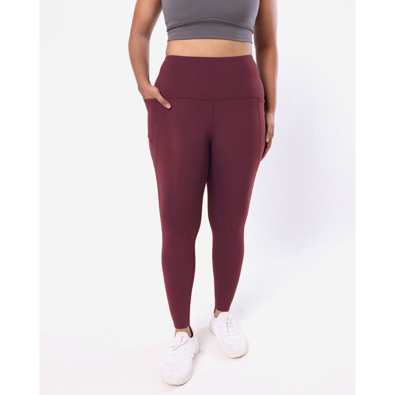 Bliss Club Women Burgundy The Greatest Leggings Tall with 2 Deep Side Pockets (S)