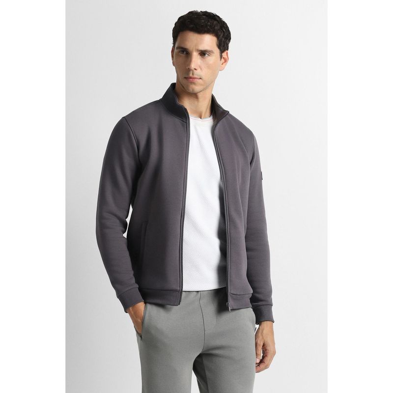 Van Heusen Men Grey Solid Round Neck Jacket (M)