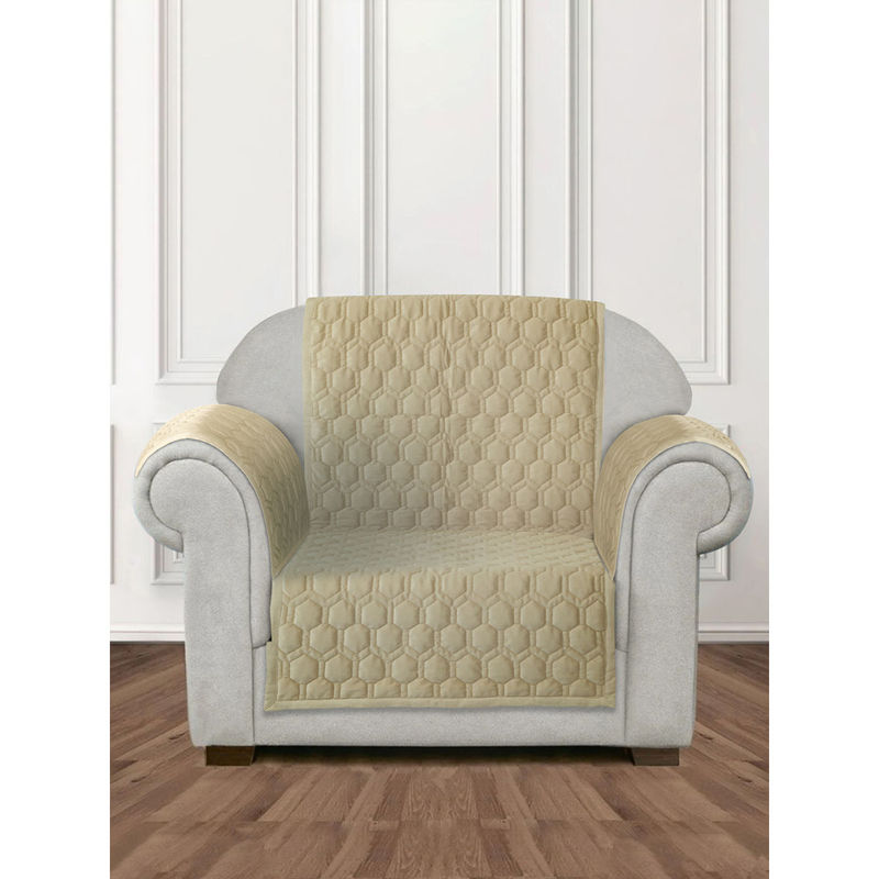 Eyda Beige Honey Comb Quilted Velvet Sofa Cover with 2 pcs Hand Rest (1 Seater)