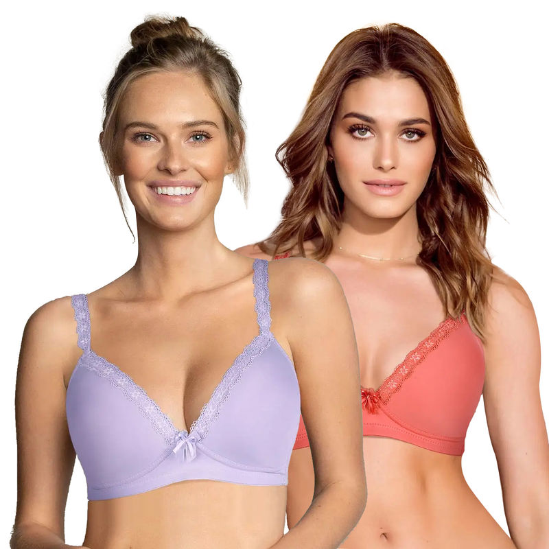 Shyaway Taabu FullCoverage Wirefree Lace Strap Everyday Padded Bra- Multicolor(Pack of 2) (32D)