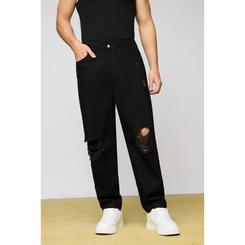 FREAKINS Urban Black Distressed Mens Baggy Fit Jeans (26)