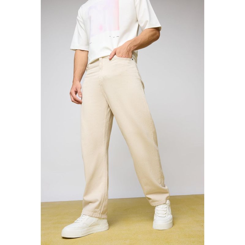 FREAKINS Classic Beige Mens Straight Fit Jeans (32)