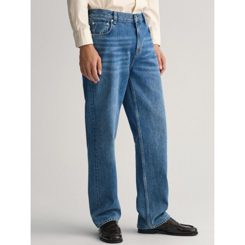 GANT Men Blue Washed Mid Rise Relaxed Fit Jeans (34)
