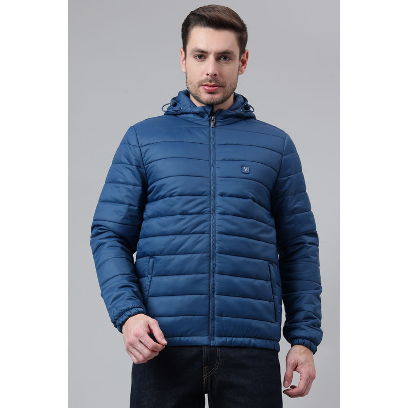 Van Heusen Men Solid Full Sleeve Teal Puffer Jacket (XL)