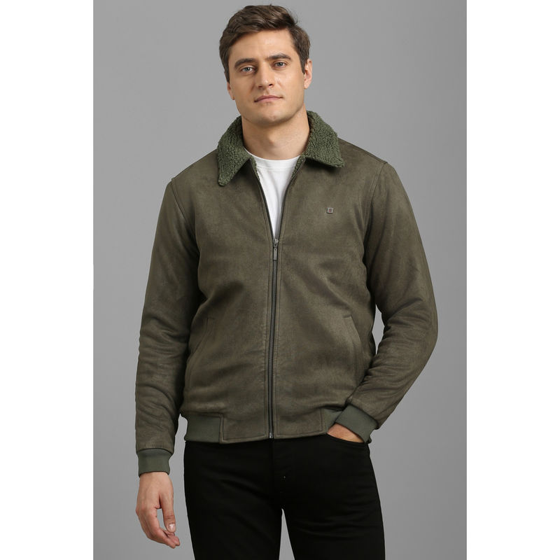 Louis Philippe Men Casual Olive Solid Jacket (XL)