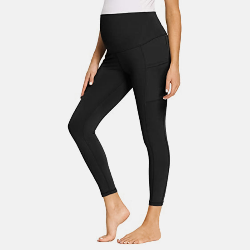 CHKOKKO Women Black Leggings for Pregnancy (S)