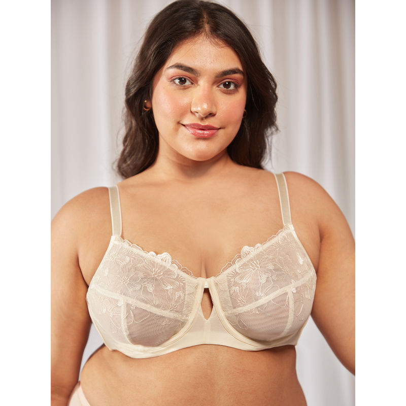 Nykd by Nykaa Floral Mesh Underwired Non-Padded Lace Bra - NYB221 White (40DD)