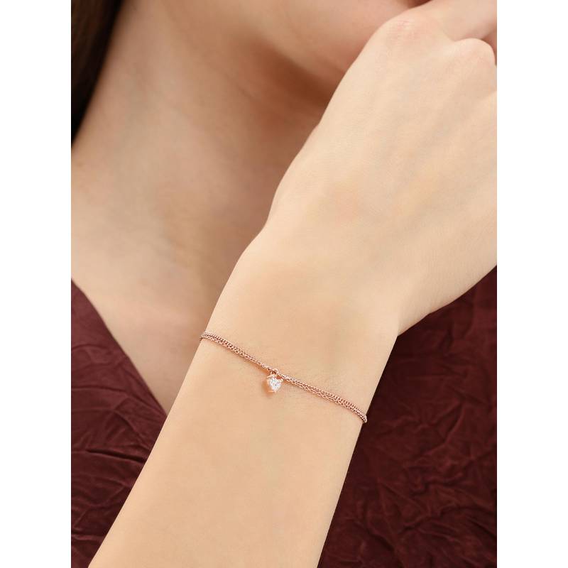 Buy Carlton London 925 Sterling Silver 18Kt Rose Gold Plated Double ...
