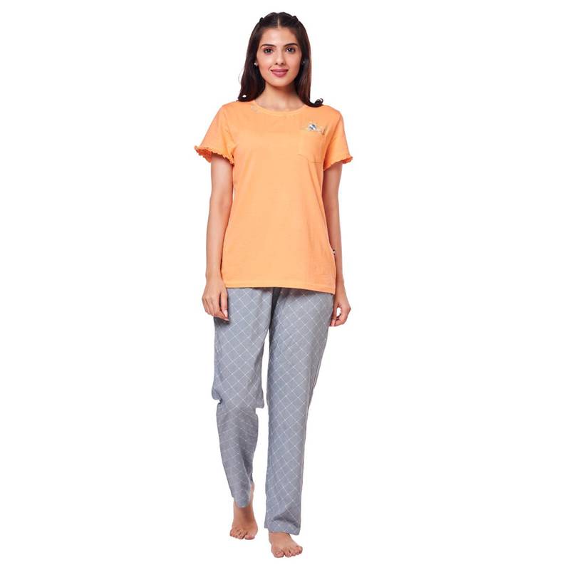 July Nightwear Women Peach T-Shirt and Pyjama (Set of 2) (XL)