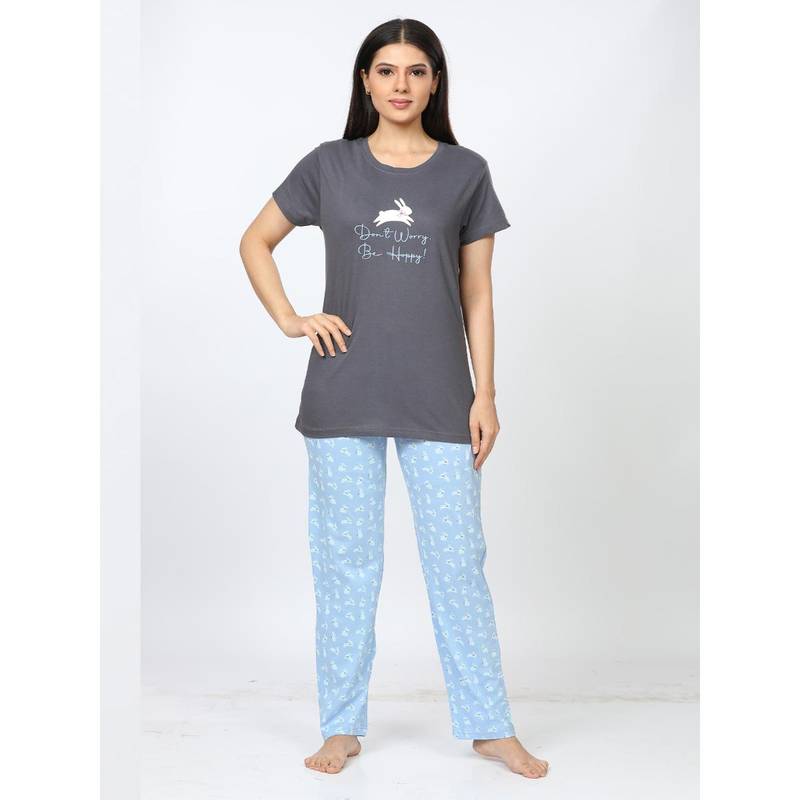 July Nightwear Women Grey T-Shirt and Pyjama (Set of 2) (S)