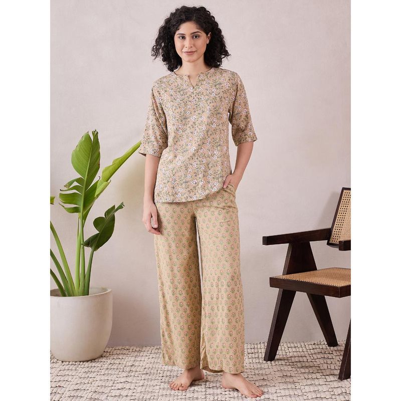 July Nightwear Women Beige Top and Pyjama (Set of 2) (2XL)