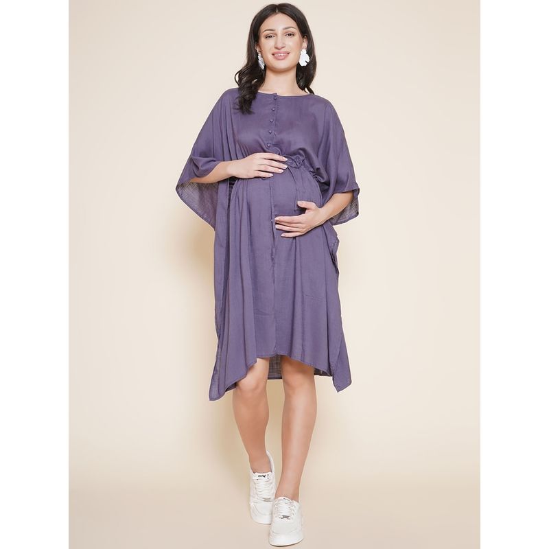 Mine4Nine Grey Solid Color Maternity Kaftan for Women (3XL)