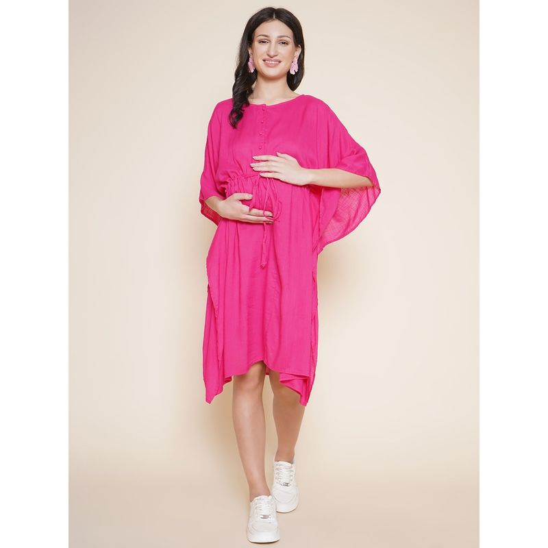 Mine4Nine Pink Solid Color Maternity Kaftan for Women (L)