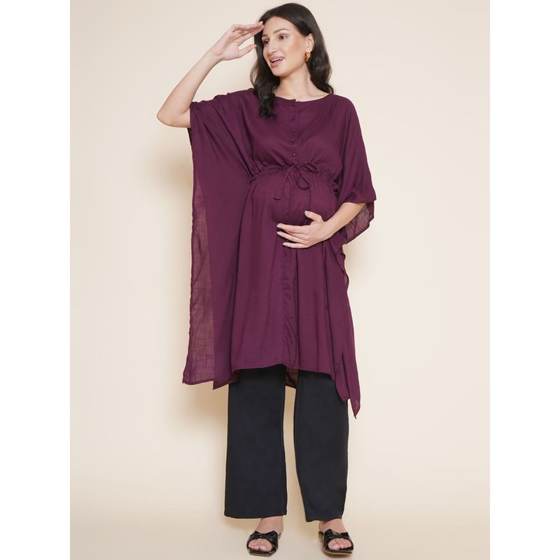 Mine4Nine Chic Purple Maternity Kaftaan with Black Trousers (Set of 2) (M)