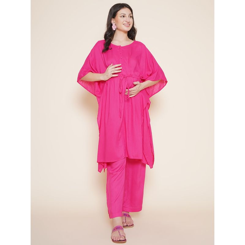 Mine4Nine Stylishly Chic Pink Maternity Kaftaan with Pink Trousers (Set of 2) (3XL)