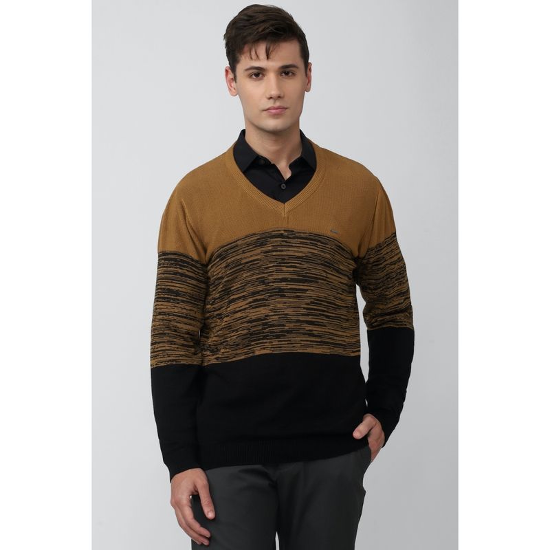 Van Heusen Men Textured Brown Sweater (S)