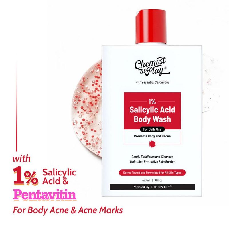 Chemist At Play 1% Salicylic Acid Acne Body Wash Shower Gel for Acne Control For Women & Men