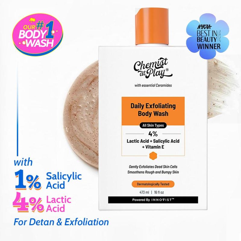 Chemist At Play Exfoliating Body Wash with 4% Lactic Acid & Salicylic Acid, Prevents Body Acne