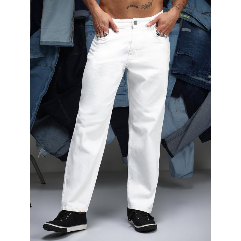 Campus Sutra Mens Chalk White Relaxed Low-Waist Denim Jeans (36)