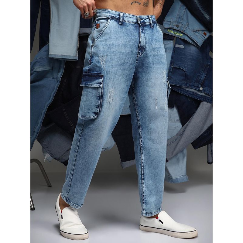 Campus Sutra Mens Indigo Blue Straight-Fit Utility Denim Jeans (36)