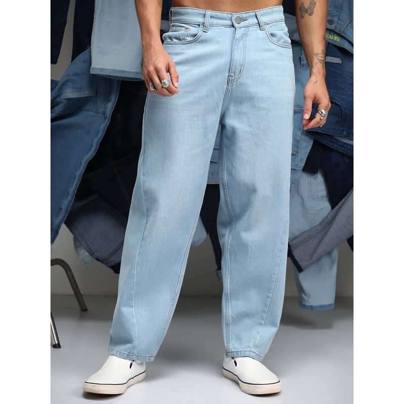 Campus Sutra Mens Light Blue Semi-Tapered Relaxed Denim Jeans (34)
