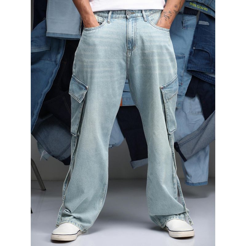 Campus Sutra Mens Light Blue Baggy Utility Denim Jeans (34)
